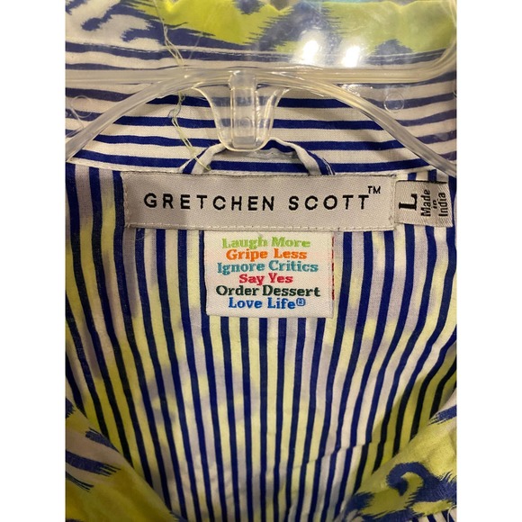 Gretchen Scott‎ • Batik Aztec Bright Blue Green White Tunic Shirt Dress, large - Picture 8 of 10